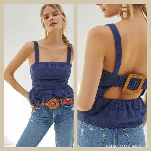 New Anthropologie x Hutch Dorri Buckle-Back Tank Top $128 SIZE 8 Blue - Picture 1 of 5